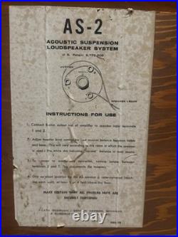 (1) Acoustic Research AR-2 Woofer / Heathkit AS-2 Speaker 10 Cloth Surround