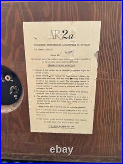 AR-2a Acoustic Research Suspension 3 way Loudspeakers Vintage Pair