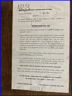 AR Inc. Vintage Ar-3 Acoustic Speakers. Pair With Boxes. Cherry. Sn 56141/56145
