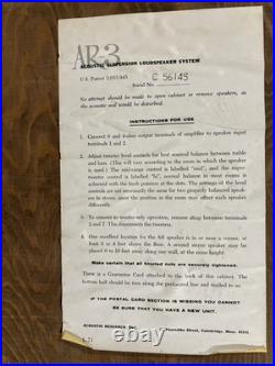AR Inc. Vintage Ar-3 Acoustic Speakers. Pair With Boxes. Cherry. Sn 56141/56145