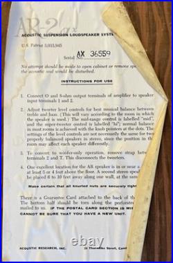 Acoustic Research AR-2aX -Vintage Speakers Set Of 2 For Parts/Repair They Work