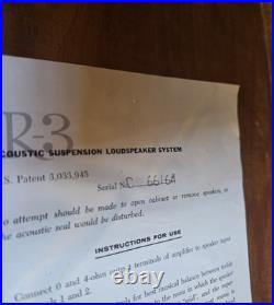 Acoustic Research AR-3 Speaker Pair Working