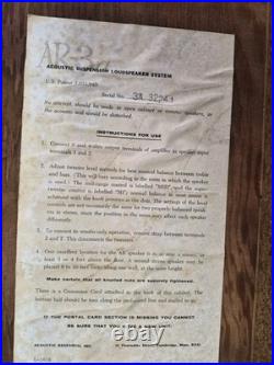 Acoustic Research AR-3a Loudspeaker Pair Pickup Only