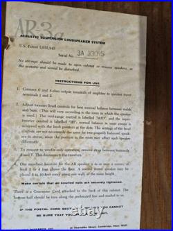 Acoustic Research AR-3a Loudspeaker Pair Pickup Only