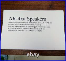 Acoustic Research AR-4xa AR 4 Speakers Pair Fully Serviced Excellent Condition Acoustic Research AR-4xa AR 4 Speakers Pair Fully Serviced Excellent Condition