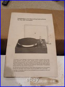 Acoustic Research AR-XB Turntable In VG Condition Wt Original Box, Instructions