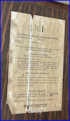 Acoustic Research Ar-1 Speakers Rare