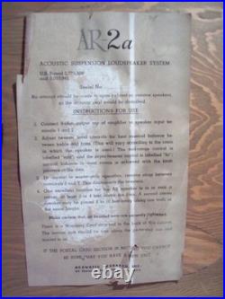 Pair Vintage Acoustic Research AR-2a Speakers PICK UP ONLY Parts / Repair