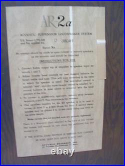 Pair Vintage Acoustic Research AR-2a Speakers PICK UP ONLY Parts / Repair