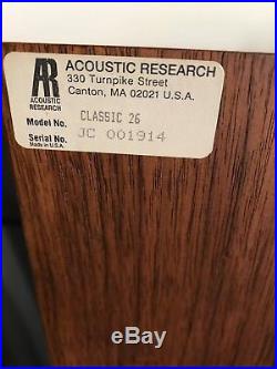 Rare! Vintage Acoustic Research AR Classic 26 speakers consec serial# Look good