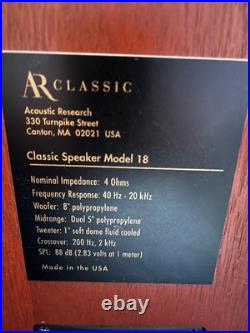 Vintage Acoustic Research Classic Model 18 Floorstanding Speakers