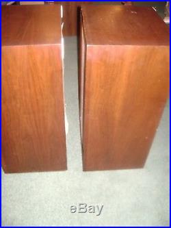 Vintage Mid Century Modern ACOUSTIC RESEARCH AR-3a SPEAKERS Walnut Cabinet NICE