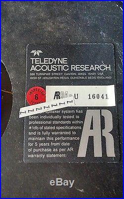 Vintage pair of teledyne acoustic research model ar94 speakers selling for parts